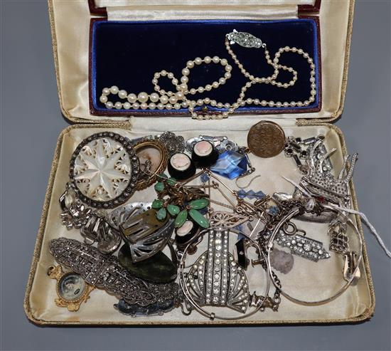 Assorted jewellery including two white metal bracelets, cultured pearl necklace and costume.
